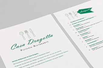 Speisekarte für Pizzeria, Casa Dragotta, Antipasti 