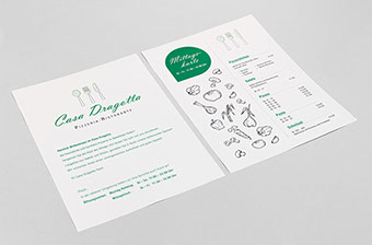 Speisekarte für Pizzeria, Casa Dragotta, Mittagskarte 