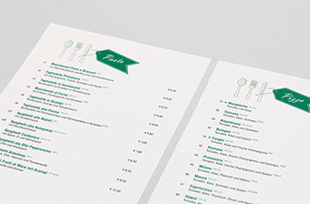 Speisekarte für Pizzeria, Casa Dragotta, Pasta, Pizza 