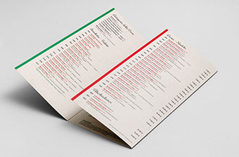 Speisekarte für Pizzeria, Da Genaro