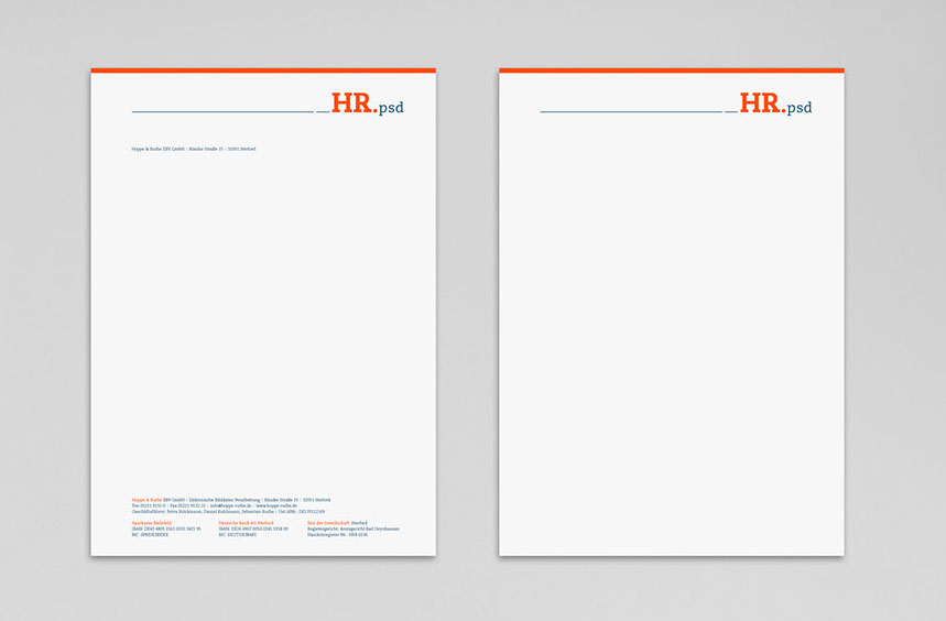 Briefbogen mit Folgeseite für Hoppe+Ruthe, Medien 