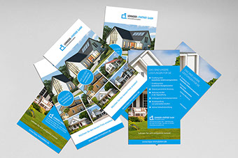 Mailing, Flyer für Lohmeier+Partner, Immobilienmakler, aufgefächert 