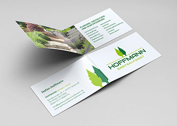 Visitenkarte für Hoffmann Garten und Forst, offen, Aussen-und Innenansicht 