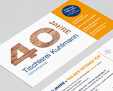 Einladung zum Firmenjubiläum für die Tischlerei Kuhlmann, Vorder- und Rückseite 